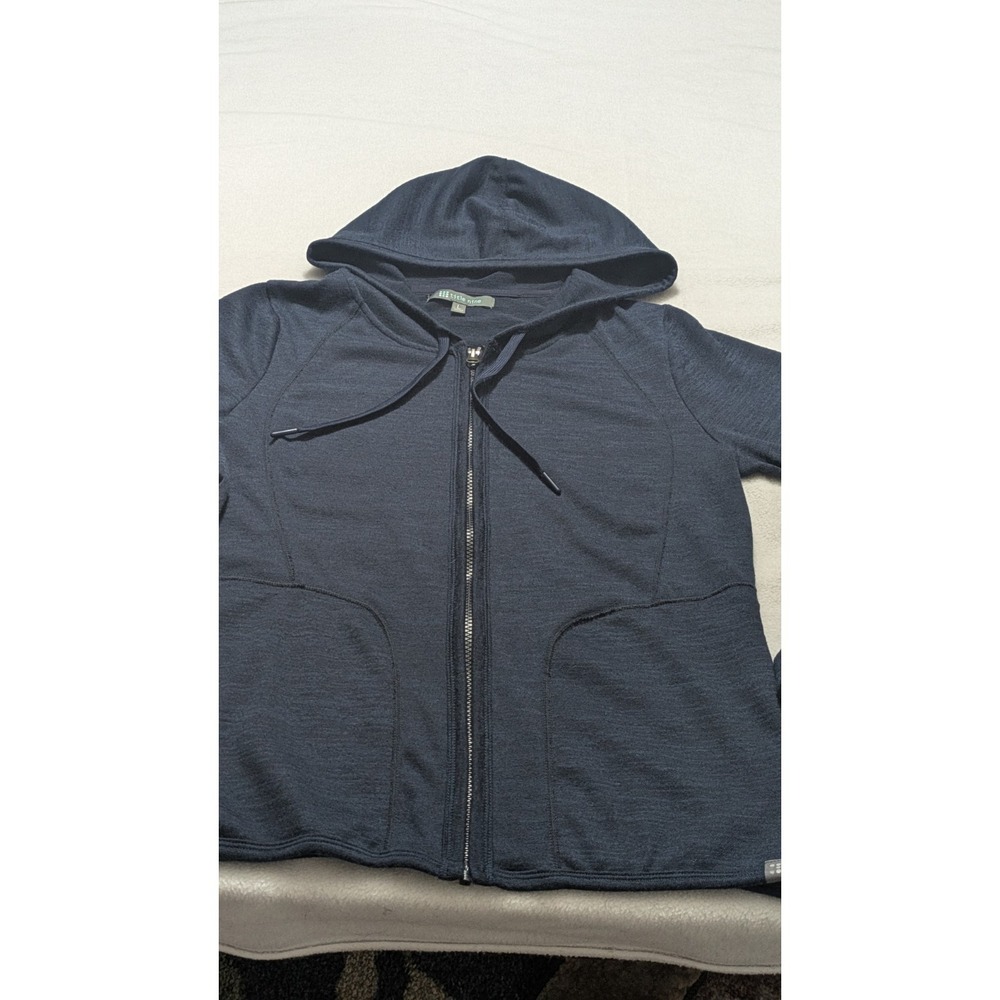 Title Nine Womens Hoodie Sz Large Navy Blue Long Sleeve Full Zip Stretch Pockets